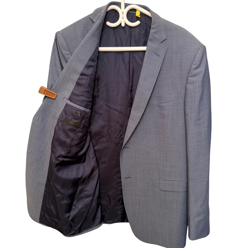 Z Zegna Drop 7 Blue Grey 100% Wool 2 Button Suit Jacket Blazer IT 56R US 46R